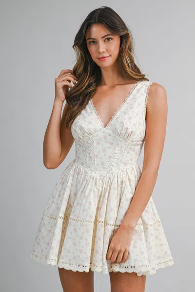Mable Floral V Neck Mini Dress Cream In White