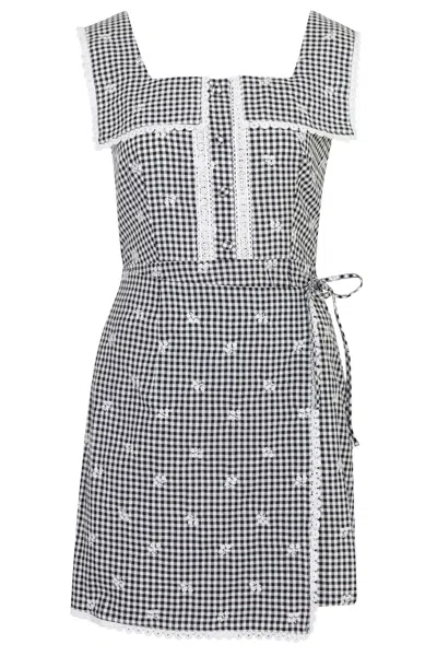 Mable Flower Embroidery Tie On Dress Black In Gray