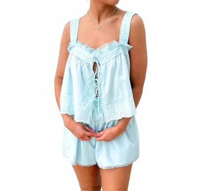 Mable Follow The Sun Lace Trim Top & Shorts Set In Lt Aqua In Blue
