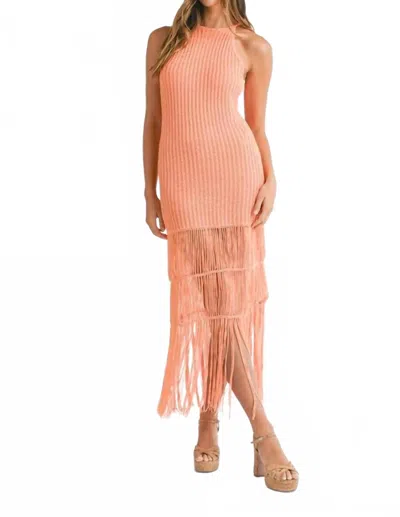 Mable Fringe Crochet Midi Dress In Orange