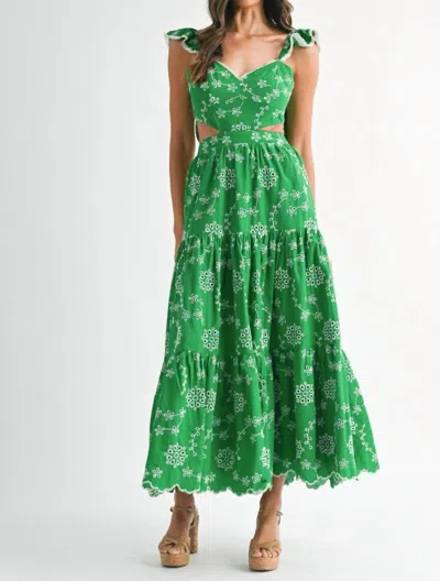 Mable Garrison Eyelet Midi Dress In Kelly Green