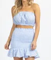 MABLE GINGHAM SMOCKED SKIRT SET IN SKY BLUE