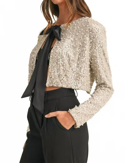 Mable Glamorous Life Pearl & Sequins Bow Tied Crop Jacket In Black In Neutral