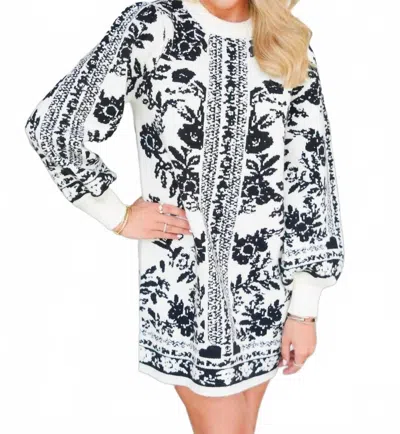 Mable Jacquard Print Sweater Knit Mini Dress In Cream In White