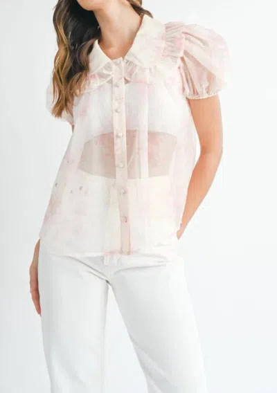 Mable Janice Sheer Floral Blouse In Pink