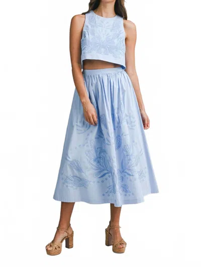 Mable Janie Embroidered Crop Top And Midi Skirt Set In Blue