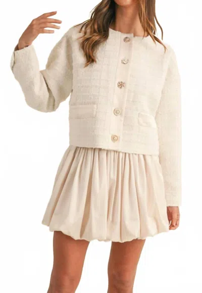 Mable Jewel Button Up Tweed Jacket In Cream In White