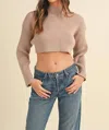 Mable Jewell Cropped High Neck Sweater In Mocha