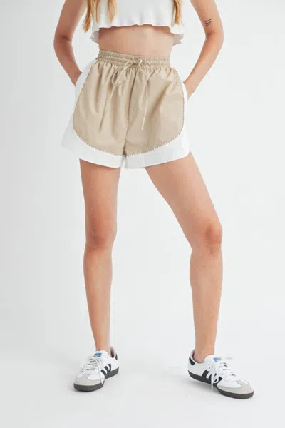 Mable Kenia Elasticized Waist Shorts Taupe In White