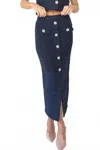 Mable Kennedy Tweed Midi Skirt In Navy In Blue