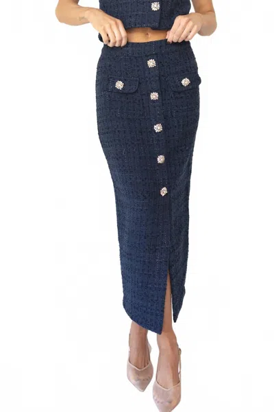 Mable Kennedy Tweed Midi Skirt In Navy In Blue