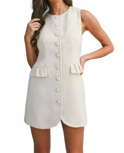 Mable Kimberly Tweed Sleeveless Ruffle Pocket Mini Dress In Cream In Neutral