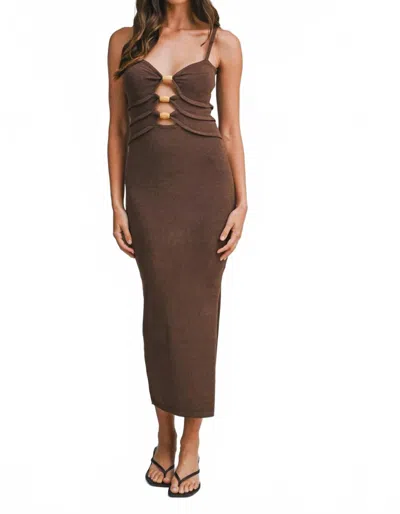 Mable Knit Bodycon Front Cut Out Midi Dress In Brown