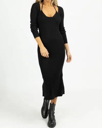 Mable Knit Layered Bra Midi Dress Set In Black