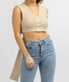 Mable Knit Self Wrap Crop Top In Tan In Multi
