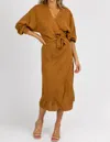 MABLE KNIT WRAP SWEATER MIDI DRESS IN CAMEL