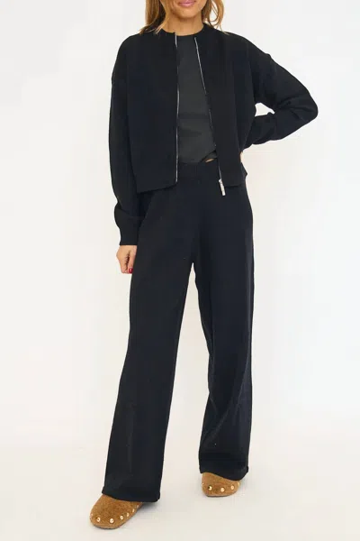 Mable Knit Zip Up Cardigan And Pant Set In Black