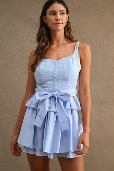 Mable Lace Shoulder Top And Skirt Set Blue