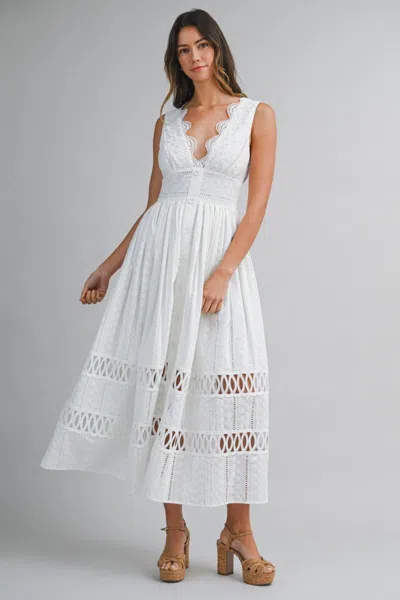 Mable Lace Trim Midi Dress Off White