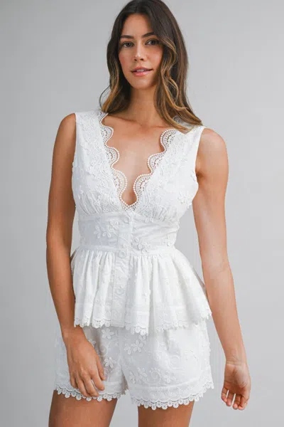 Mable Lace Trim Top And Shorts Set Off White