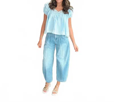Mable Lace Trim Top In Blue