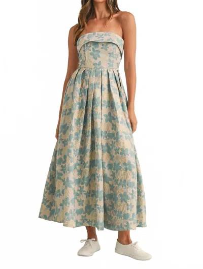 Mable Landon Floral Jacquard Midi Dress In Sea Green In Blue