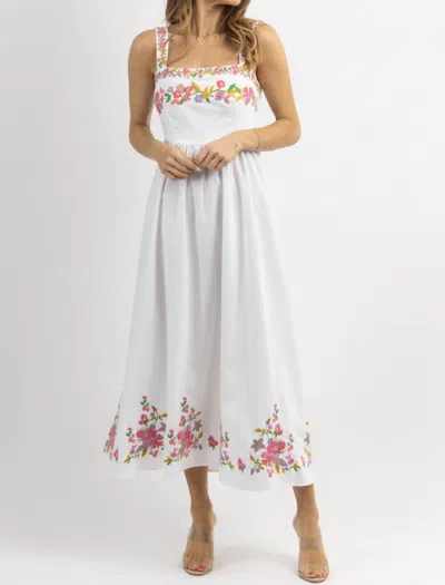 Mable Laughlin Embroidered Midi Dress In White