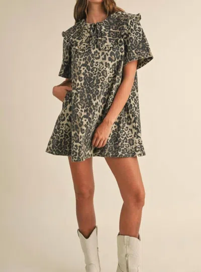 Mable Leopard Collared Mini Dress In Tan In Multi