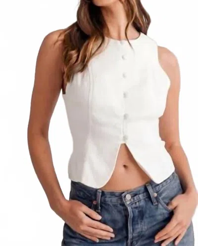 Mable Linen Button Front Back Lace Up Vest In White