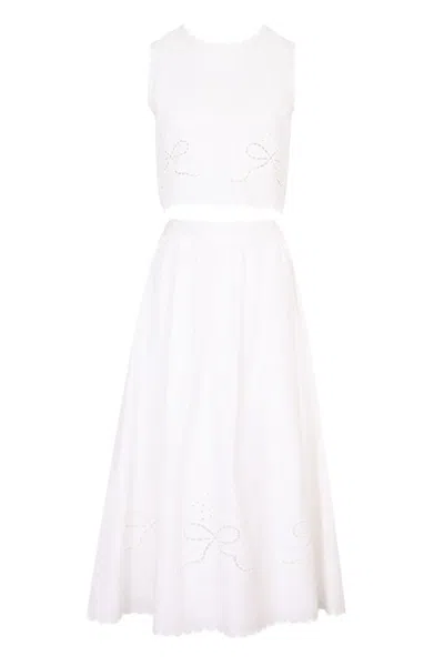 Mable Linen Eyelet Crop Top And Midi Skirt Set Off White