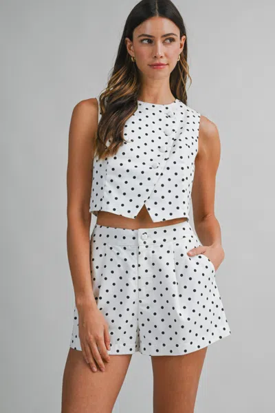 Mable Linen Polka Dot Vest And Shorts Set Off White In Multi