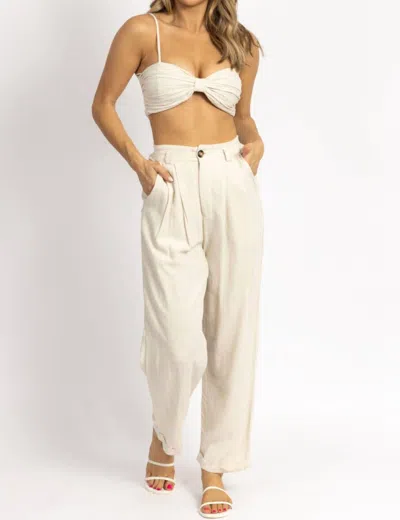 Mable Linen Ruched Crop + Pant Set In Oatmeal In Beige