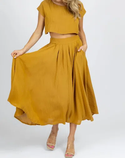 Mable Linenlike Crop + Midi Skirt Set In Mustard In Yellow