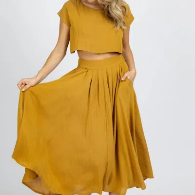 Mable Linenlike Crop + Midi Skirt Set In Yellow