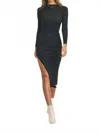 Mable Long Sleeve Midi Sweater Dress With One Side High Slit. In Black In Black