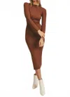 Mable Long Sleeve Midi Sweater Dress With One Side High Slit. In Cognac In Brown