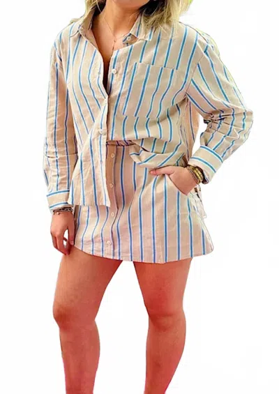 Mable Loryn Pin Stripe Shirt In Taupe In Multi