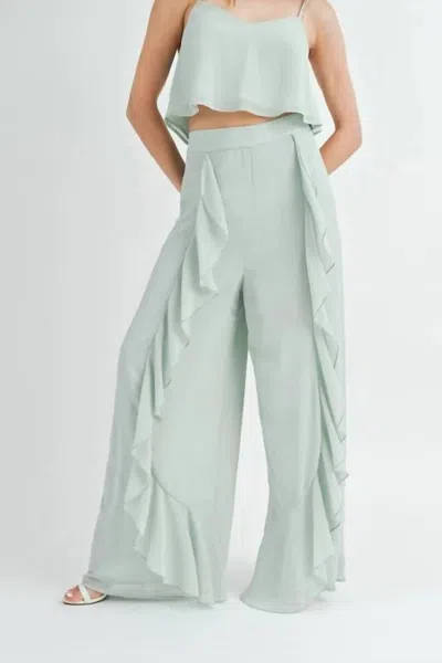 Mable Lucinda Ruffle Wide Leg Pant In Mint In Blue