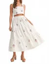 Mable Madison Embroidered Crop Top And Midi Skirt Set In Off-white In White