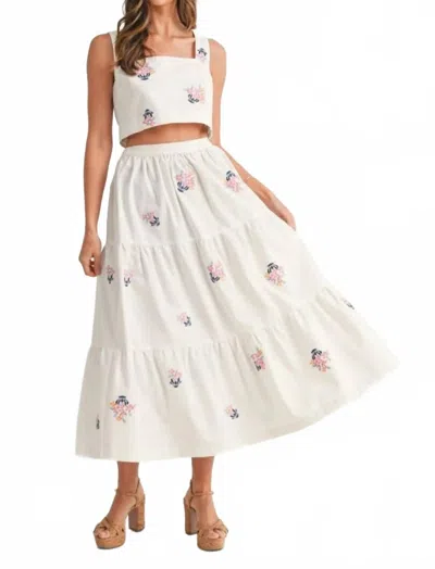Mable Madison Embroidered Crop Top And Midi Skirt Set In Off-white