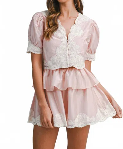 Mable Marybeth Lace Trim Crop Top And Shorts Set In Pink