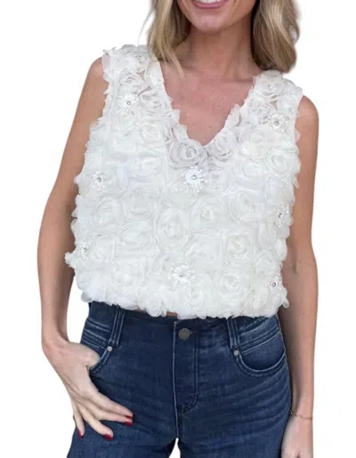 Mable Mesh Rosette Top In Ivory In White