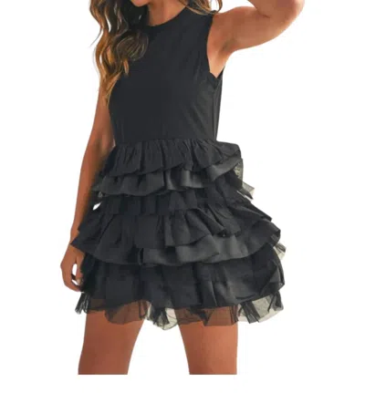 Mable Millie Tiered Ruffle Mini Dress In Black