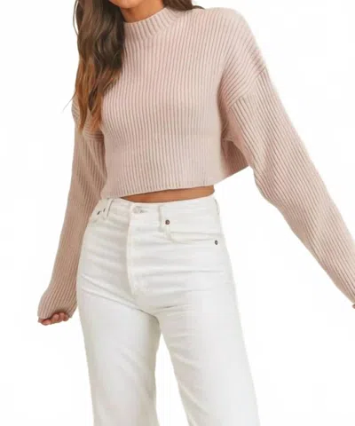 Mable Mock Neck Cropped Long Sleeve Ribbed Sweater In Dusty Rose In Neutral