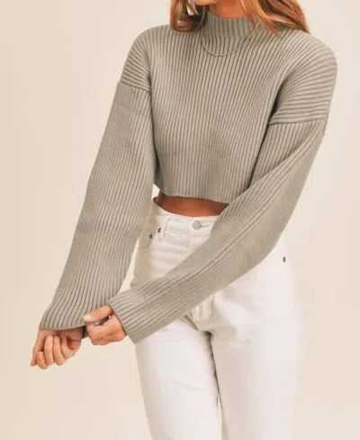 Mable Mock Neck Cropped Ribbed Sweater In Olive In Gray
