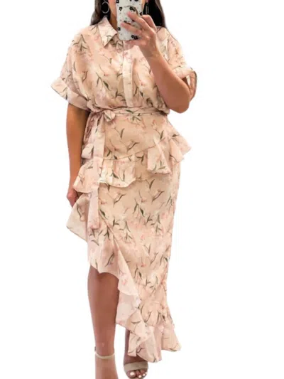 Mable My Plus One Floral Button Dress In Peach In Pink