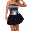 Mable Nautical Striped Strapless Bubble Mini Dress In Multi In Multi