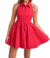 Mable Nellie Poplin Button Down Dress In Red In Red