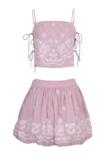 Mable Neritha Embroidered Crop Top And Balloon Skirt Set Mauve In Pink