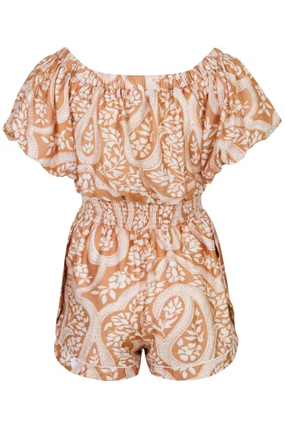 Mable Off Shoulder Puff Sleeves Romper Cider In Gold